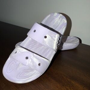 Crocs Women’s Double Strap Purple Swirl Sandals Size 9 EUC